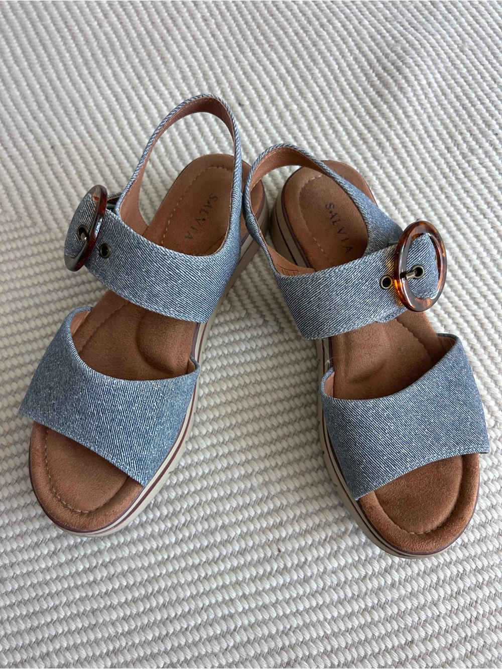 Retro-Style Denim Comfort Sandals by Salvia size 39